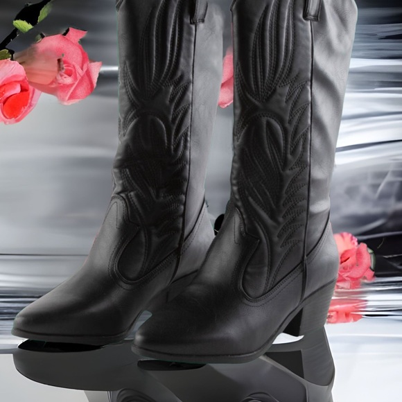 Last Pair! Qupid Montana-73 Black Festival Heeled Cowboy Boot - Picture 6 of 8